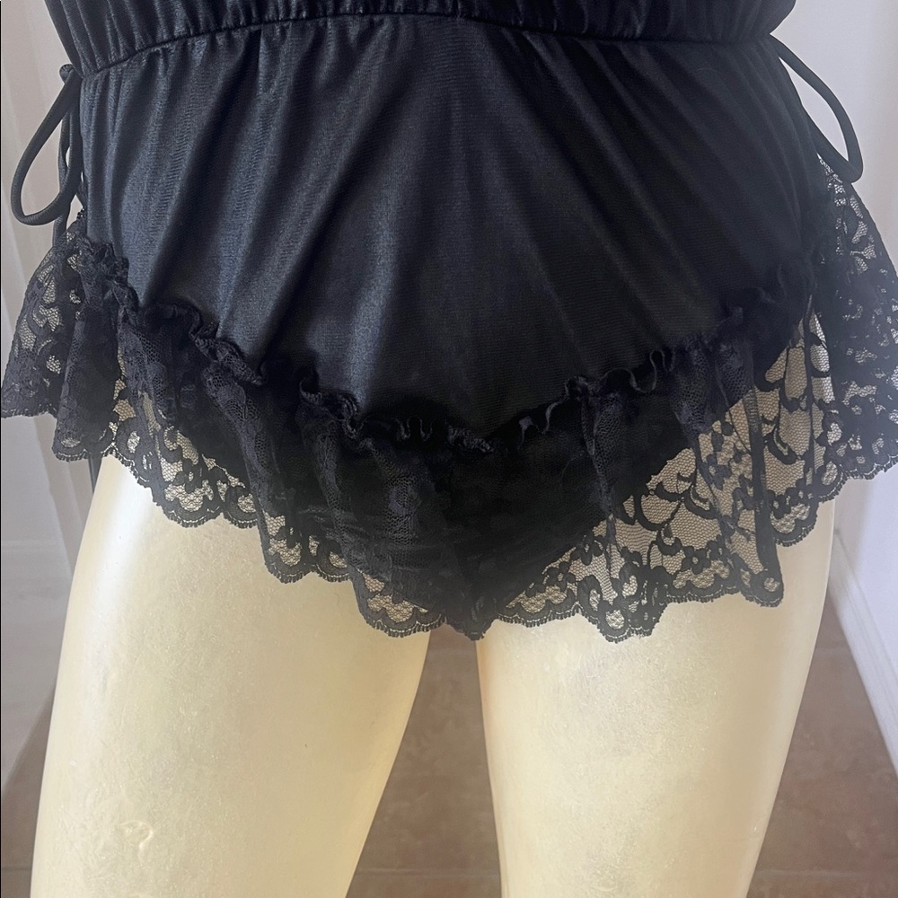 Vintage JCPenney Black Lace Ruffle Chemise - Picture 2 of 8